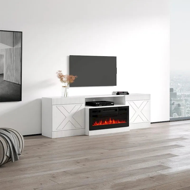 Modern Electric Fireplace TV Stand with High Gloss Doors Storage Cabinet