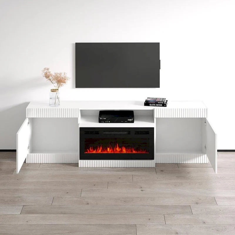 Modern Electric Fireplace TV Stand with High Gloss Doors Storage Cabinet