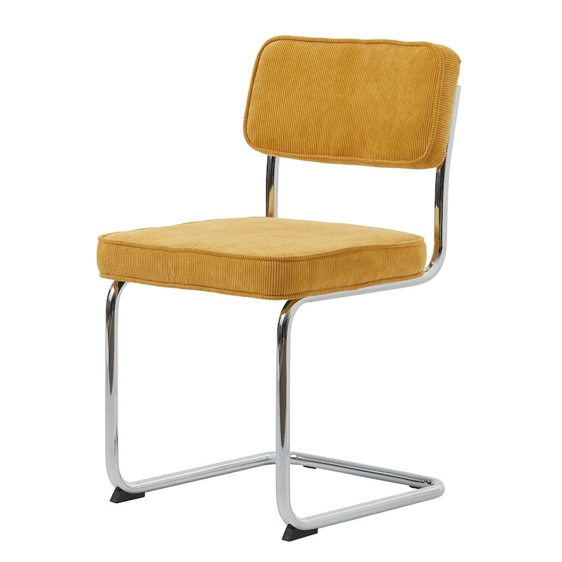 Corduroy Upholstered Dining Chair with Chrome Cantilever Legs Retro Style
