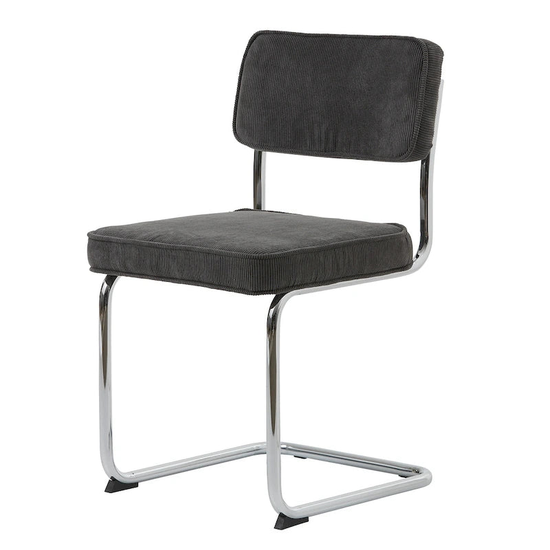 Corduroy Upholstered Dining Chair with Chrome Cantilever Legs Retro Style