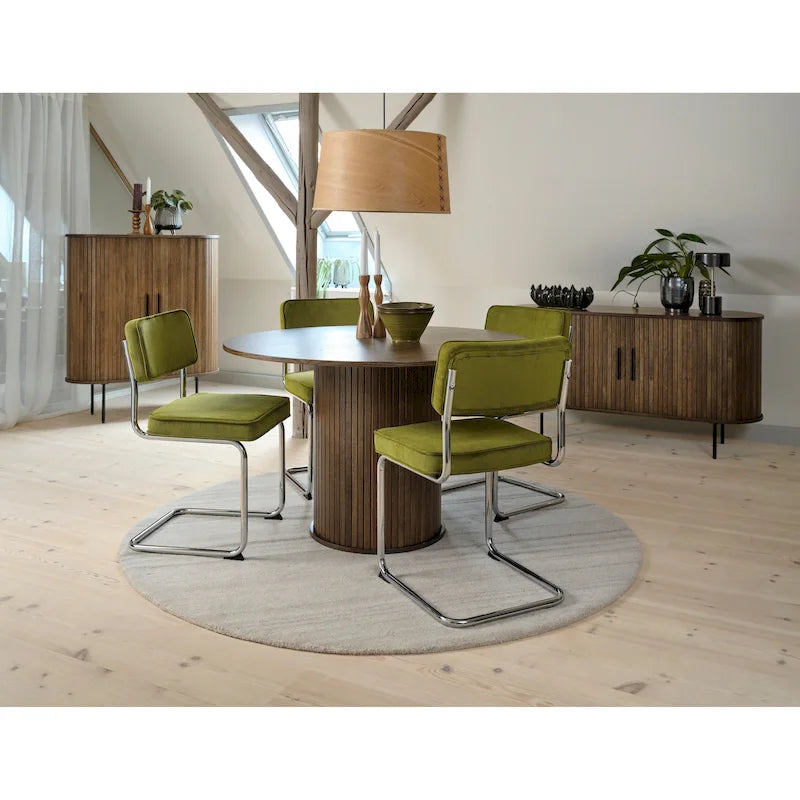 Corduroy Upholstered Dining Chair with Chrome Cantilever Legs Retro Style