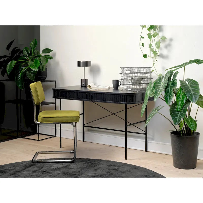 Corduroy Upholstered Dining Chair with Chrome Cantilever Legs Retro Style