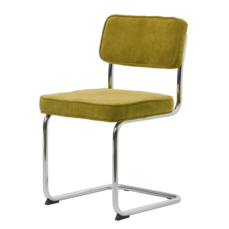 Corduroy Upholstered Dining Chair with Chrome Cantilever Legs Retro Style