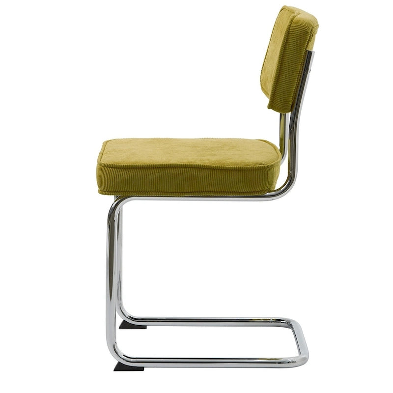 Corduroy Upholstered Dining Chair with Chrome Cantilever Legs Retro Style