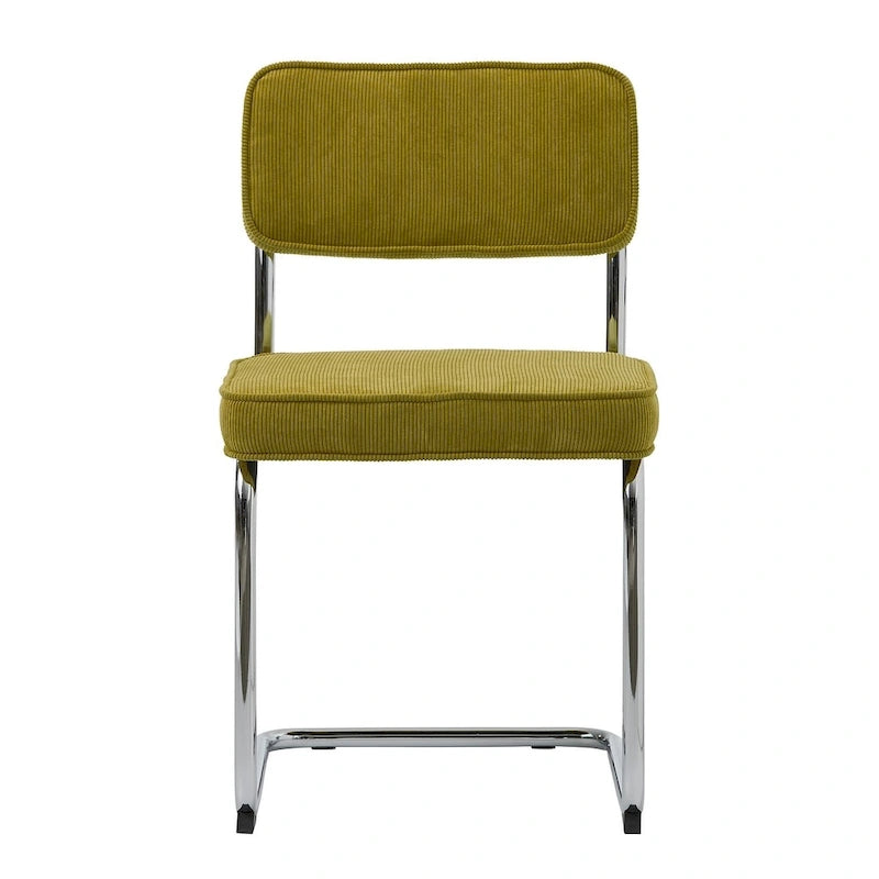 Corduroy Upholstered Dining Chair with Chrome Cantilever Legs Retro Style