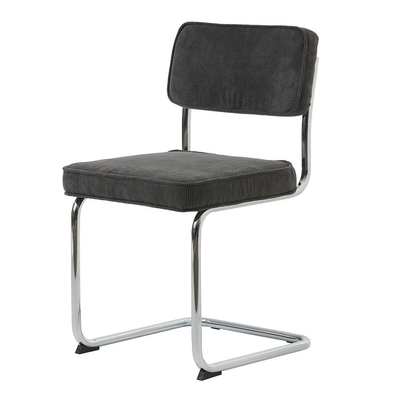 Corduroy Upholstered Dining Chair with Chrome Cantilever Legs Retro Style