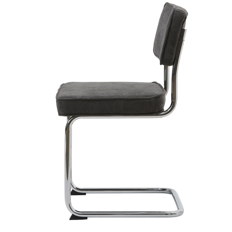 Corduroy Upholstered Dining Chair with Chrome Cantilever Legs Retro Style