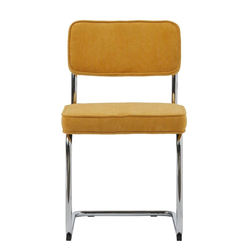 Corduroy Upholstered Dining Chair with Chrome Cantilever Legs Retro Style