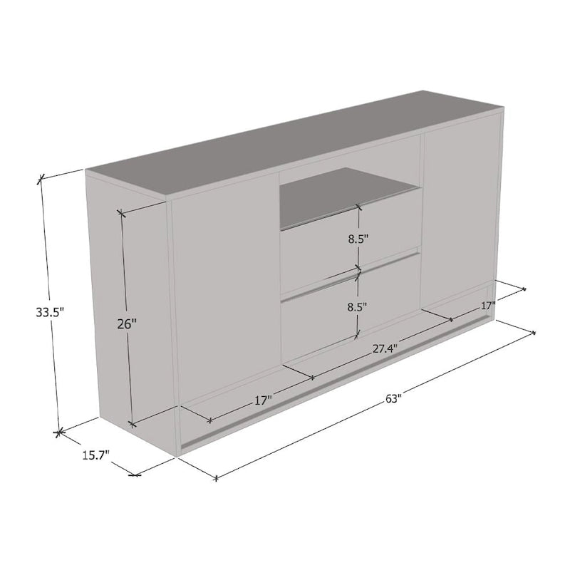High Gloss Sideboard Buffet with LED Lighting Oak Accent Drawers Two Doors