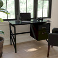 Tempered Glass Top Computer Desk with Hanging Box and File Pedestal Black