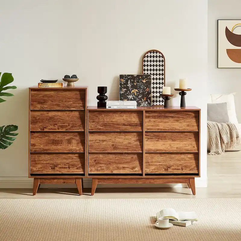 6-Drawer Double Dresser with Bevel Panel Design Solid Wood Legs