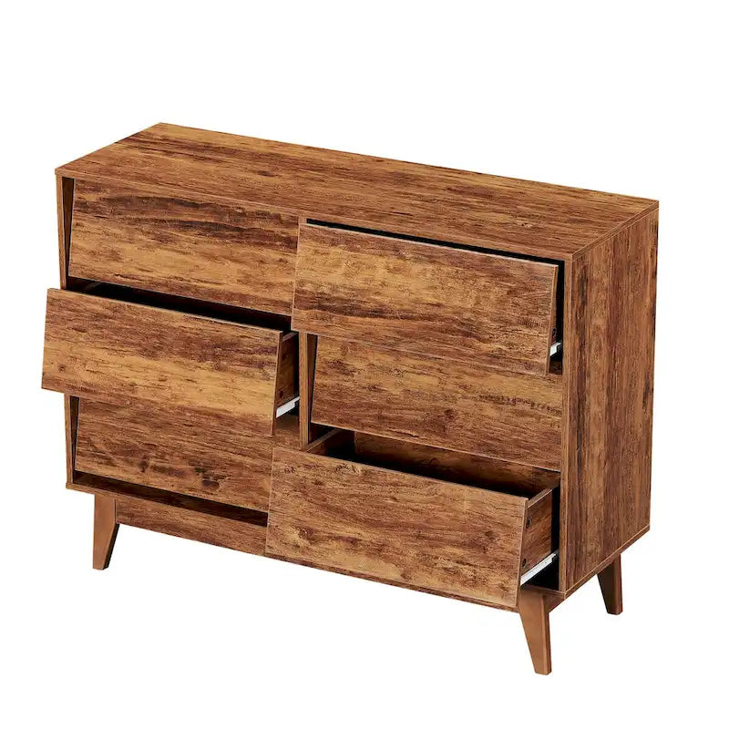 6-Drawer Double Dresser with Bevel Panel Design Solid Wood Legs