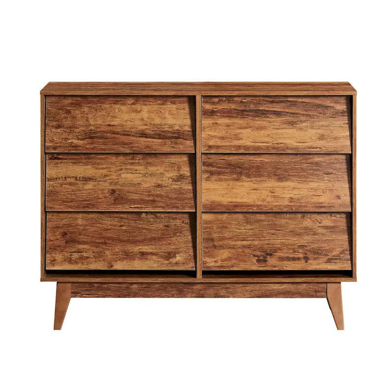 6-Drawer Double Dresser with Bevel Panel Design Solid Wood Legs