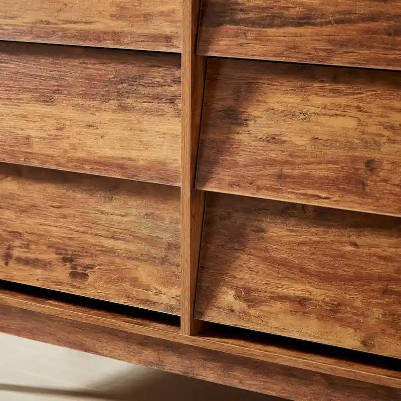 6-Drawer Double Dresser with Bevel Panel Design Solid Wood Legs