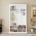 Hall Tree with Coat Hooks Upper Shelf Bench and Shoe Storage Cubbies