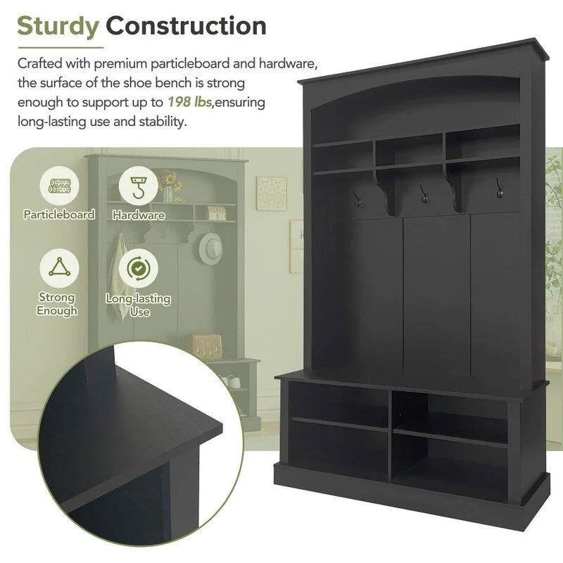 47.2Wide Hall Tree Multi-functional Shoe Storage with 3 Hanging Hooks