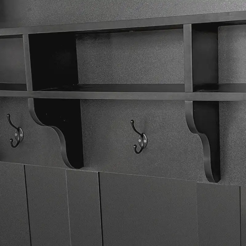 Hall Tree with Coat Hooks Upper Shelf Bench and Shoe Storage Cubbies