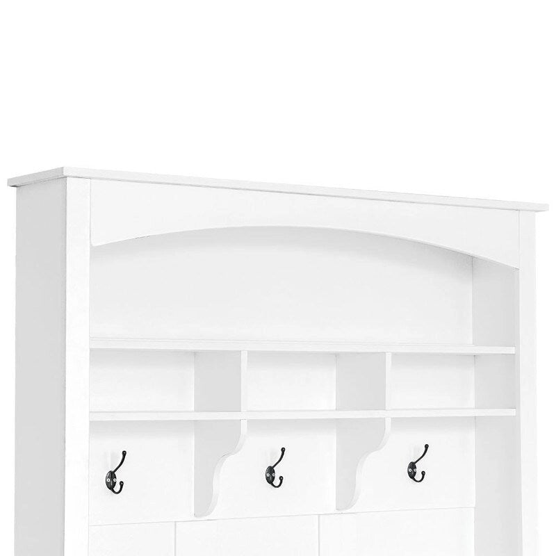 Hall Tree with Coat Hooks Upper Shelf Bench and Shoe Storage Cubbies