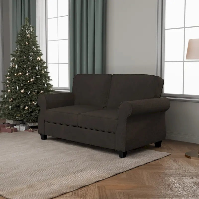 Rolled Arm Loveseat Sofa with Foam Cushions Solid Wood Frame