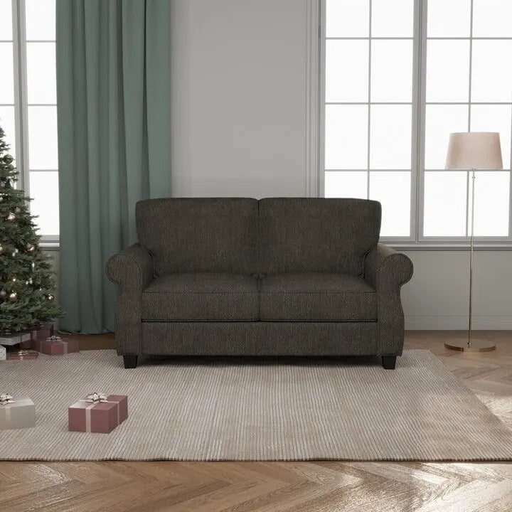 Rolled Arm Loveseat Sofa with Foam Cushions Solid Wood Frame