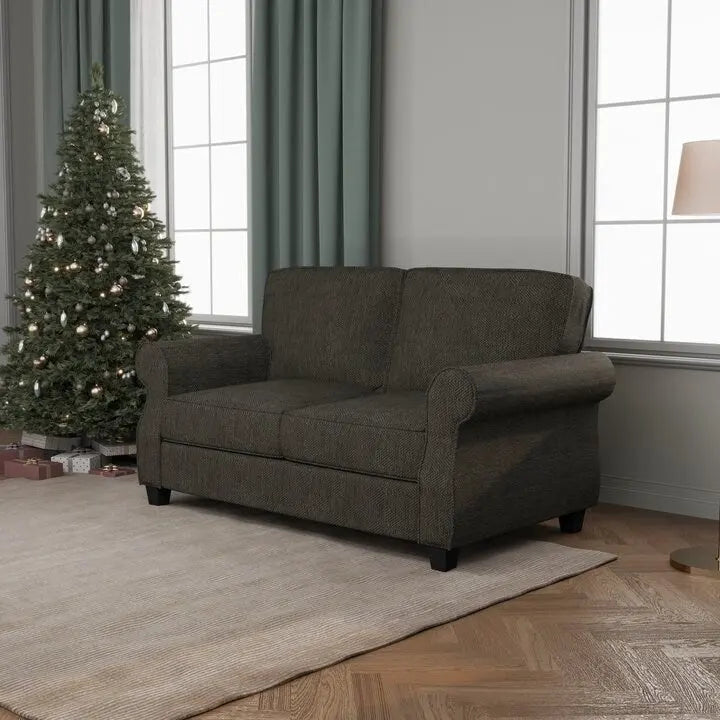Rolled Arm Loveseat Sofa with Foam Cushions Solid Wood Frame
