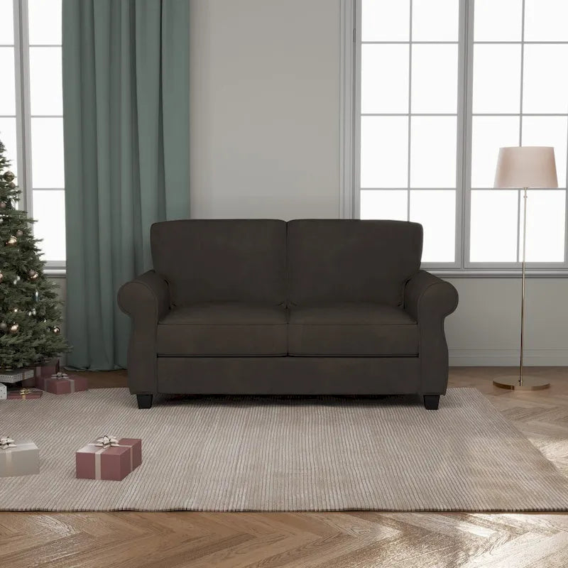 Rolled Arm Loveseat Sofa with Foam Cushions Solid Wood Frame