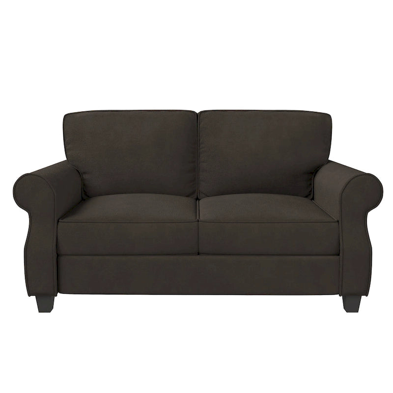 Rolled Arm Loveseat Sofa with Foam Cushions Solid Wood Frame