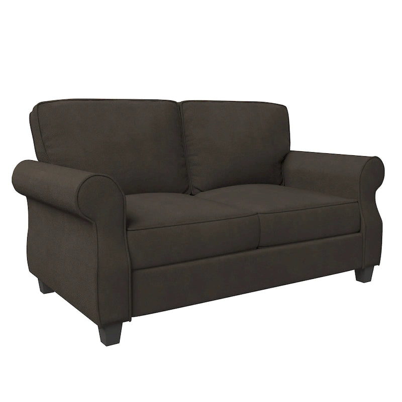 Rolled Arm Loveseat Sofa with Foam Cushions Solid Wood Frame