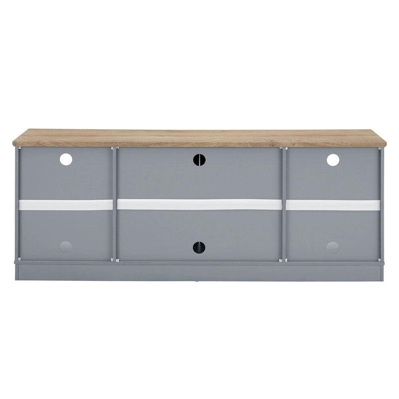 Farmhouse TV Stand with Printed Glass Doors Open Shelves Cable Management