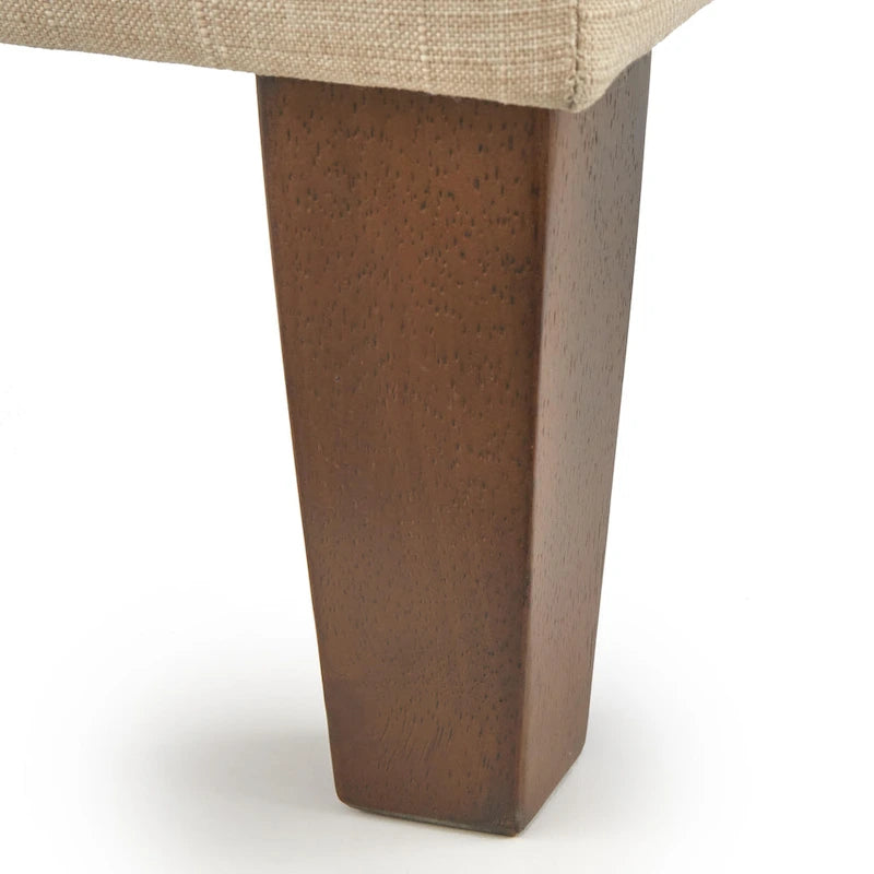 Channel Tufted Corner Chair Linen Fabric High Back Rubberwood Legs Cream