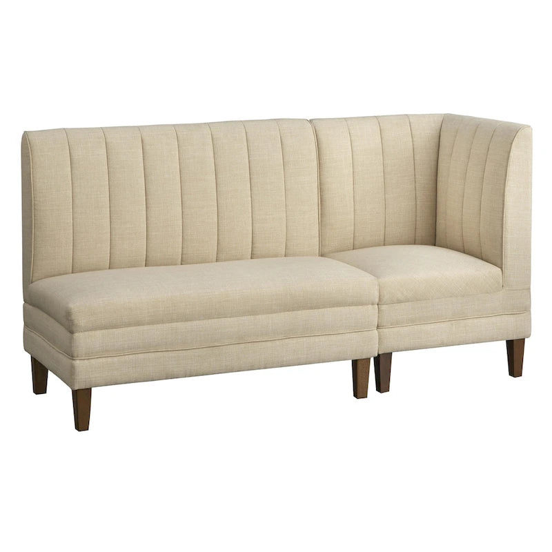 Channel Tufted Corner Chair Linen Fabric High Back Rubberwood Legs Cream