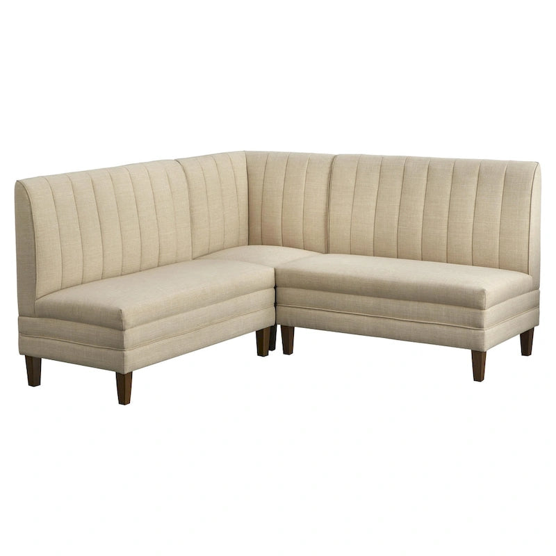 Channel Tufted Corner Chair Linen Fabric High Back Rubberwood Legs Cream