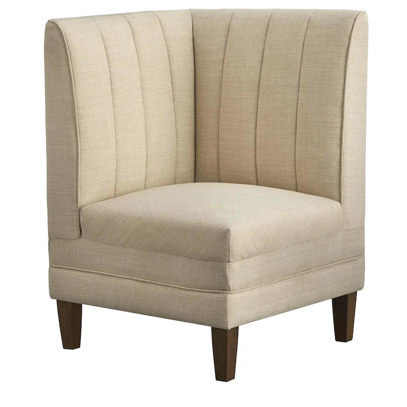Channel Tufted Corner Chair Linen Fabric High Back Rubberwood Legs Cream