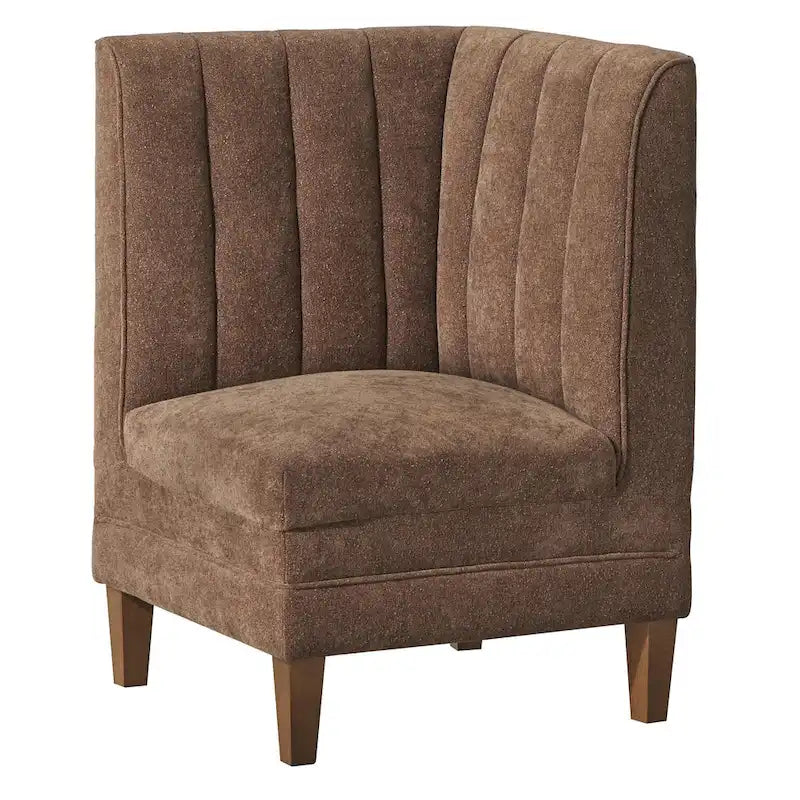 Channel Tufted Corner Chair Linen Fabric High Back Rubberwood Legs Cream