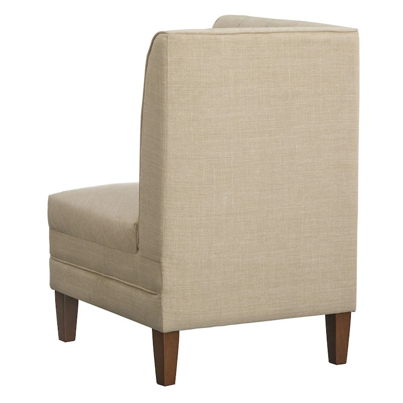 Channel Tufted Corner Chair Linen Fabric High Back Rubberwood Legs Cream