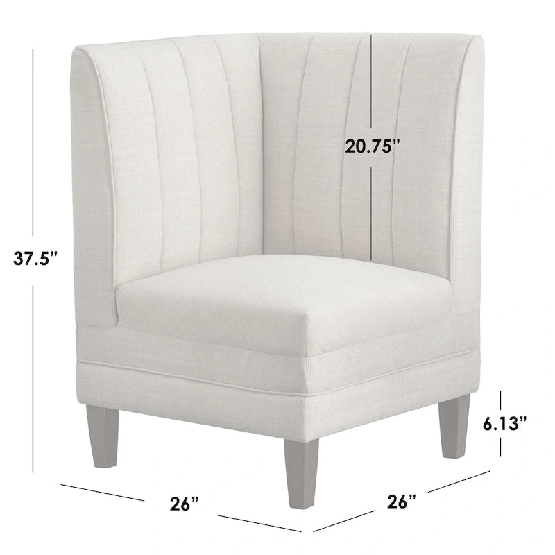 Channel Tufted Corner Chair Linen Fabric High Back Rubberwood Legs Cream