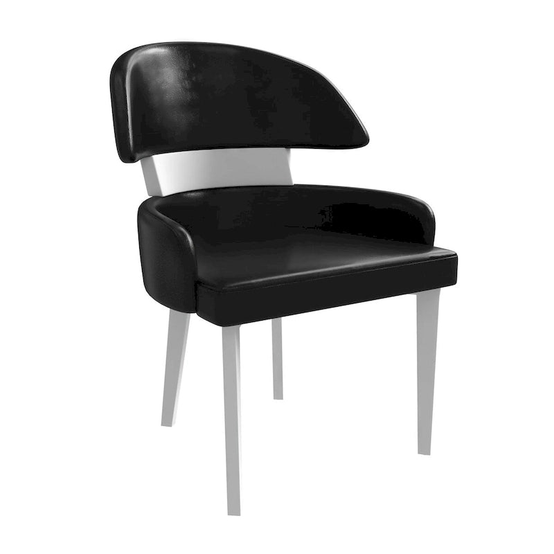 Curved Back Vegan Leather Dining Chair with Arms Rubberwood Legs