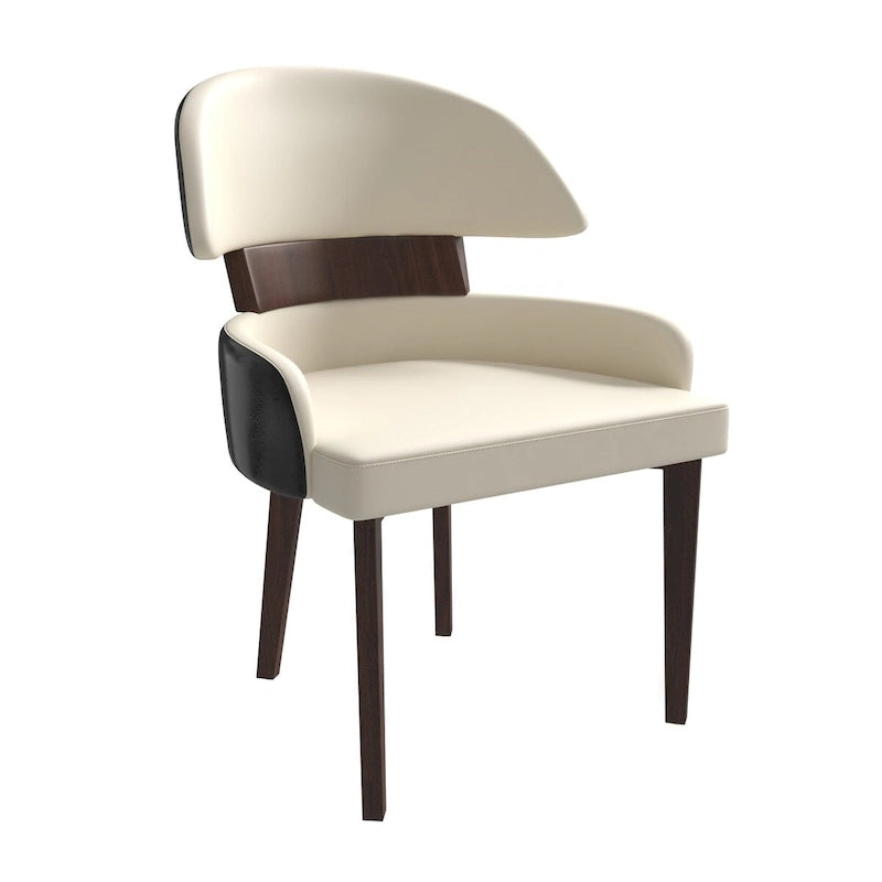 Curved Back Vegan Leather Dining Chair with Arms Rubberwood Legs