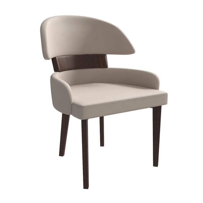 Curved Back Vegan Leather Dining Chair with Arms Rubberwood Legs