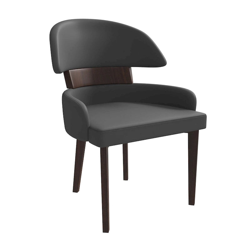 Curved Back Vegan Leather Dining Chair with Arms Rubberwood Legs