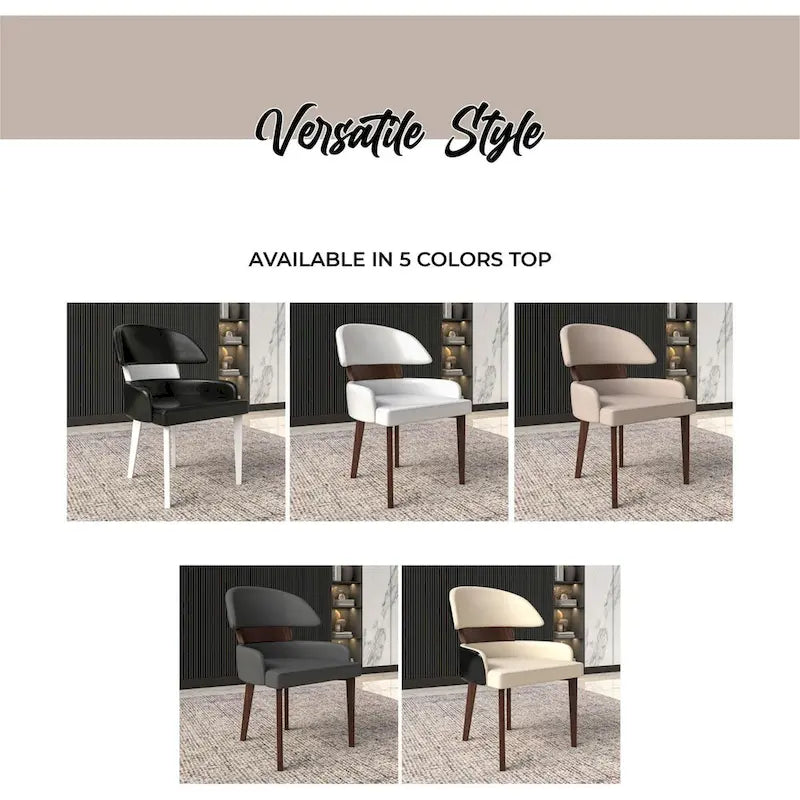 Curved Back Vegan Leather Dining Chair with Arms Rubberwood Legs