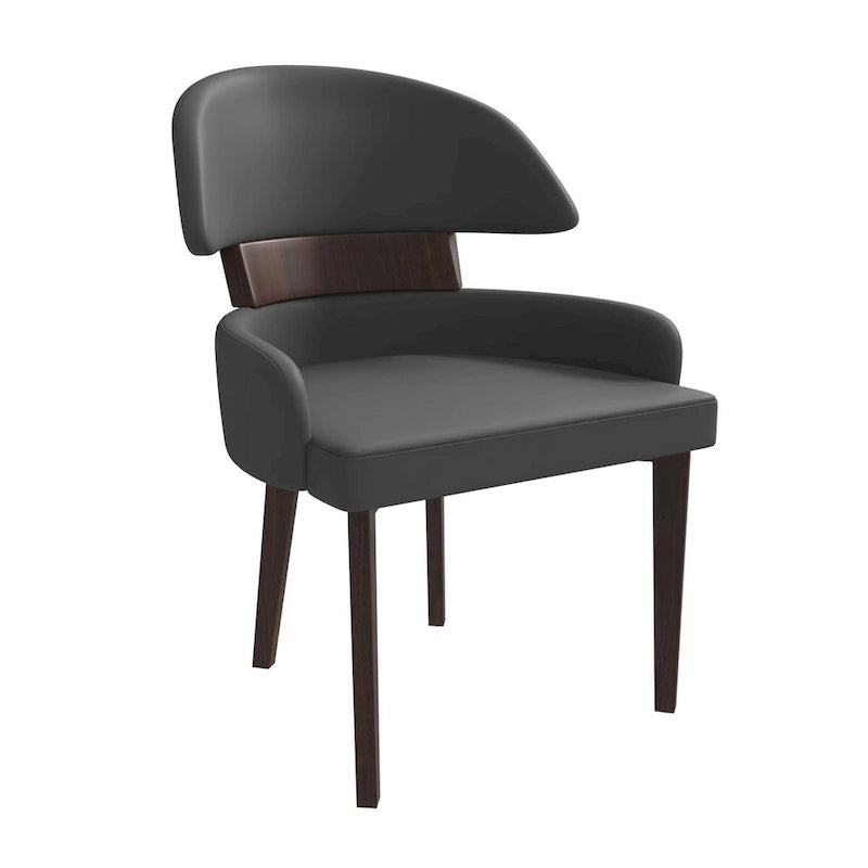 Curved Back Vegan Leather Dining Chair with Arms Rubberwood Legs