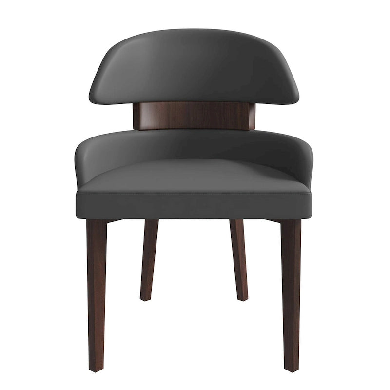 Curved Back Vegan Leather Dining Chair with Arms Rubberwood Legs