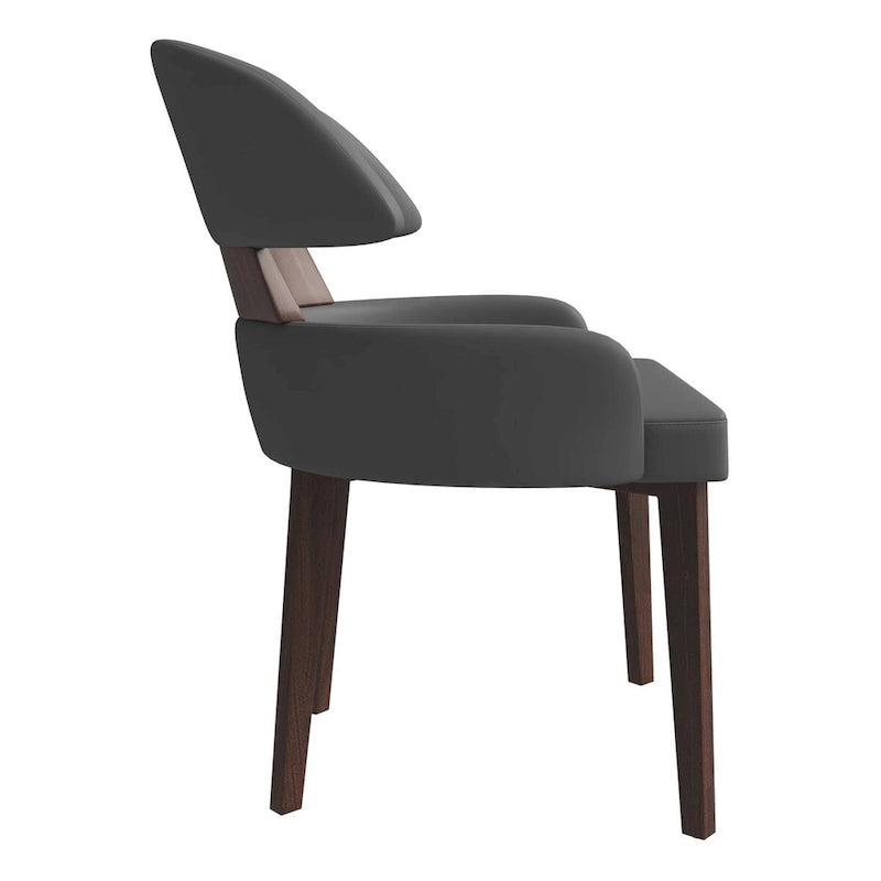Curved Back Vegan Leather Dining Chair with Arms Rubberwood Legs