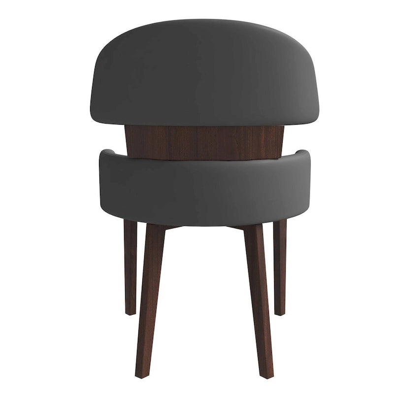 Curved Back Vegan Leather Dining Chair with Arms Rubberwood Legs