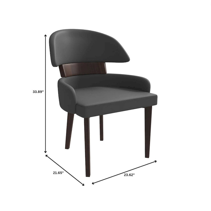 Curved Back Vegan Leather Dining Chair with Arms Rubberwood Legs