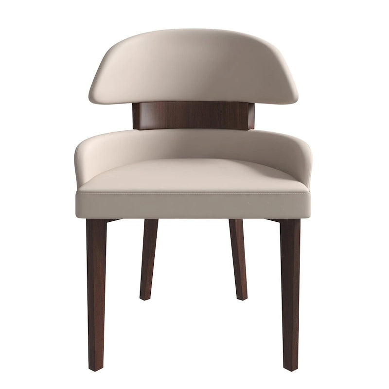 Curved Back Vegan Leather Dining Chair with Arms Rubberwood Legs