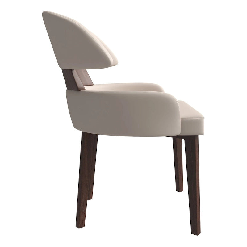 Curved Back Vegan Leather Dining Chair with Arms Rubberwood Legs