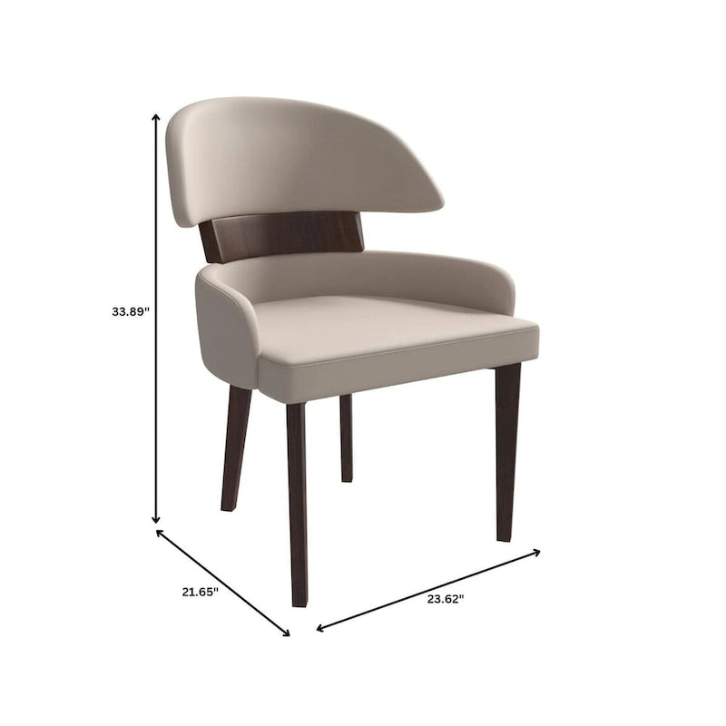 Curved Back Vegan Leather Dining Chair with Arms Rubberwood Legs