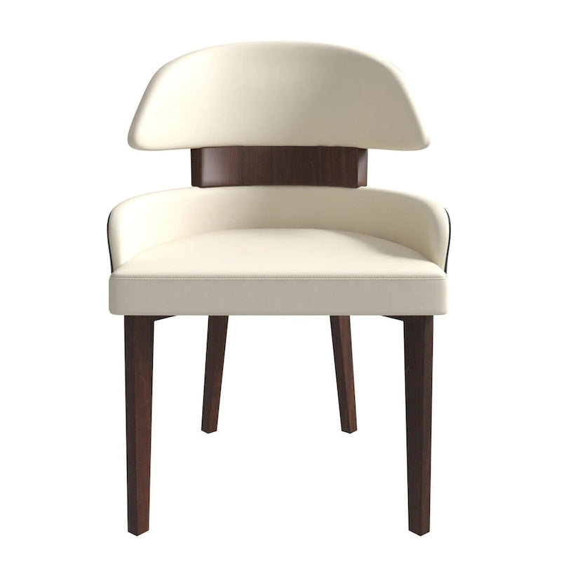 Curved Back Vegan Leather Dining Chair with Arms Rubberwood Legs